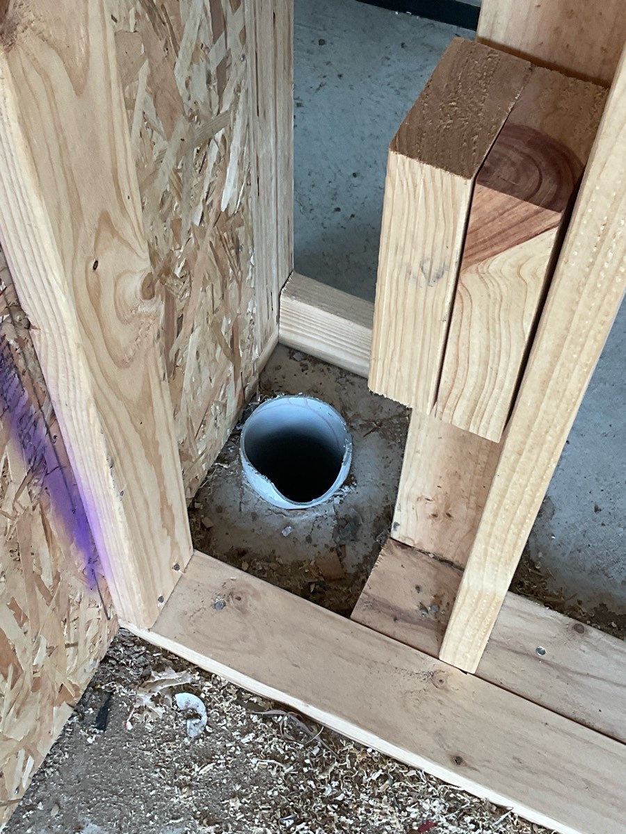 Uncapped sewer pipe, recorded during a frame inspection in Craigieburn